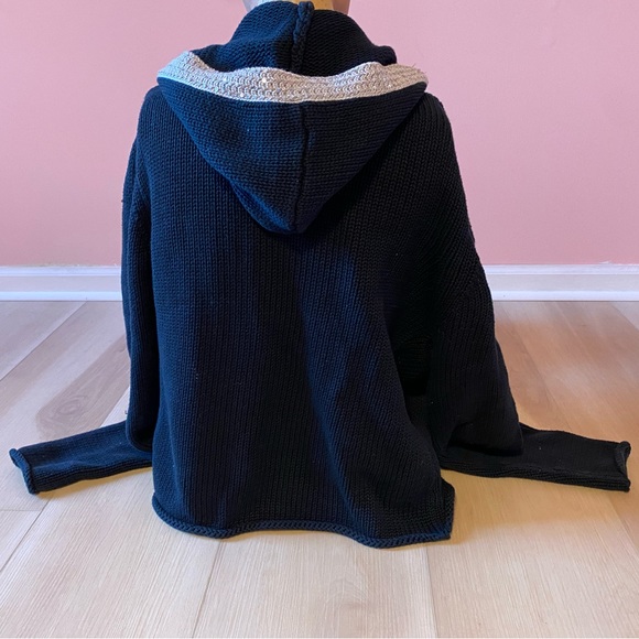 Boston Proper Black Cotton Zip-Up Hooded Sweater with Silver Sequins ~ M - Picture 10 of 12